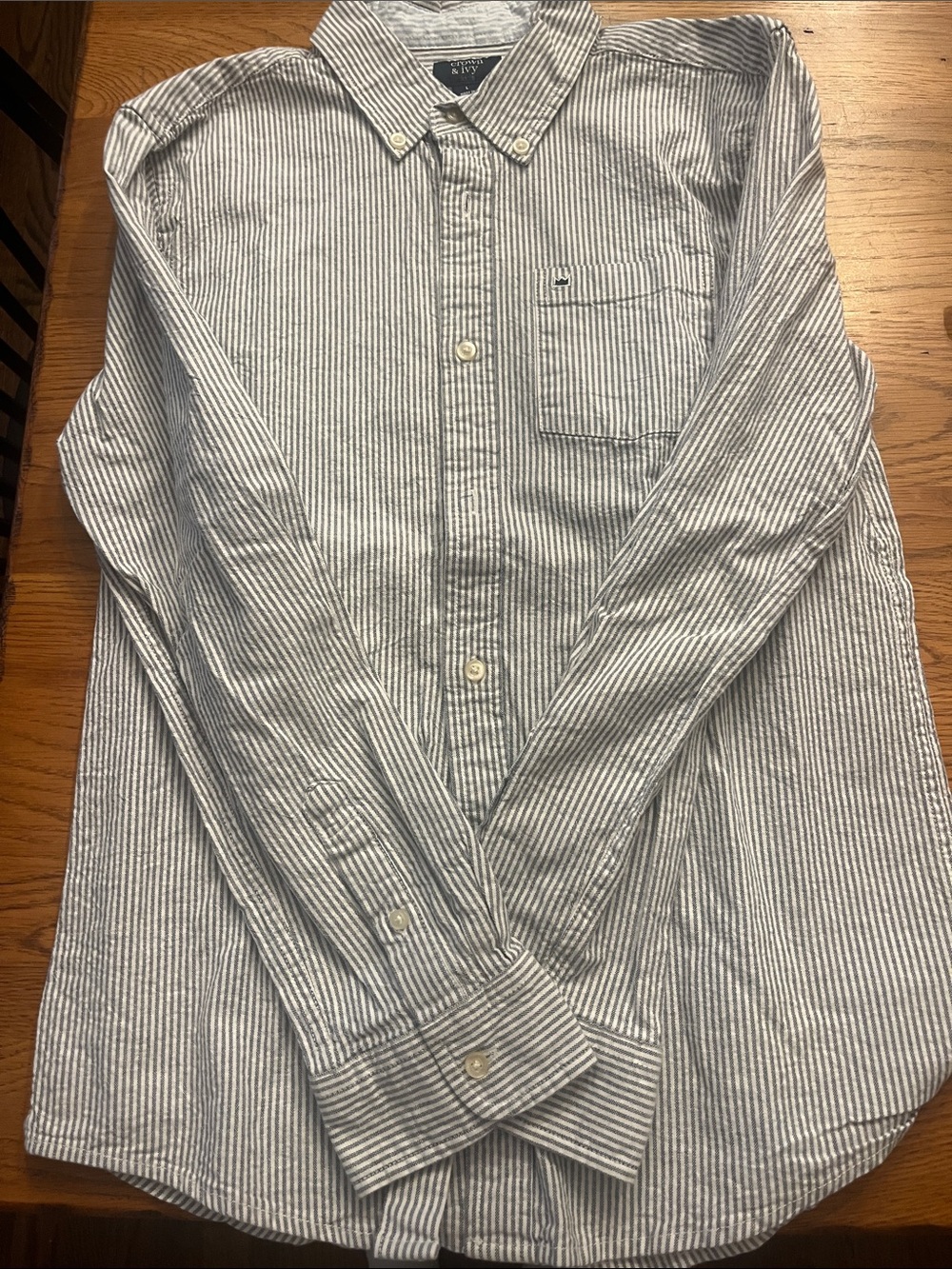 Navy and White Seersucker Stripe Button-Down Shirt